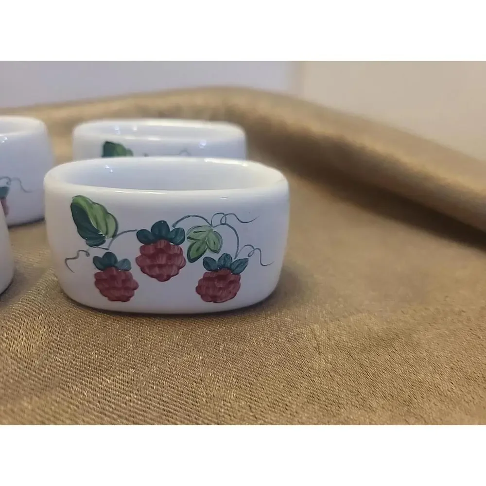 Herend Village Pottery Set Of 6 Hand Painted Vintage Berry Napkin Rings